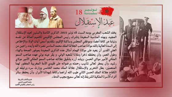 تهنئة من رئيس المجلس الإقليمي لكلميم، محمد الحبيب نازومي، إلى جلالة الملك بمناسبة ذكرى عيد الإستقلال المجيد محمد السادس